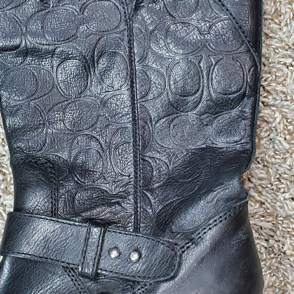Coach Monogramed Black Leather Moto Boots - Picture 6 of 8